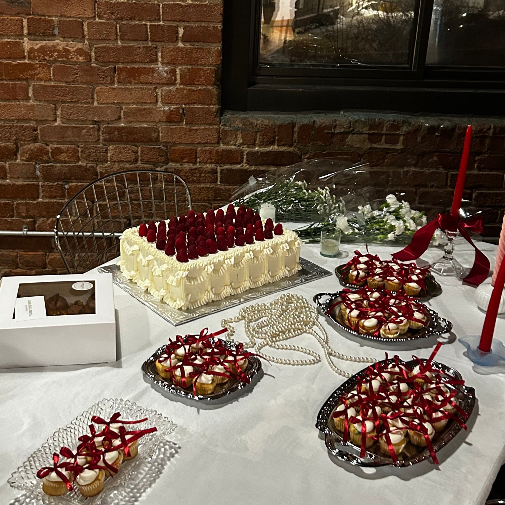 Sheet cake with raspberries on top
